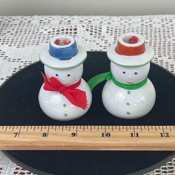 Set of 2 || Vintage ceramic candle stick holders || Snowmen candle holders - Picture 8 of 9